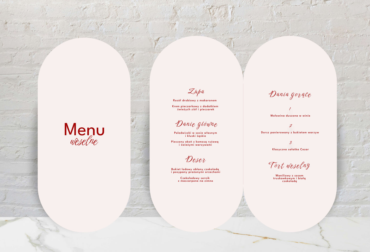 Menu weselne składane kremowe, oryginalne, artystyczne formy, papier premium