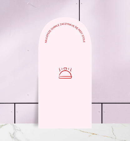 Menu jednokartkowe ślubne, pastelowy róż, owalne, papier premium