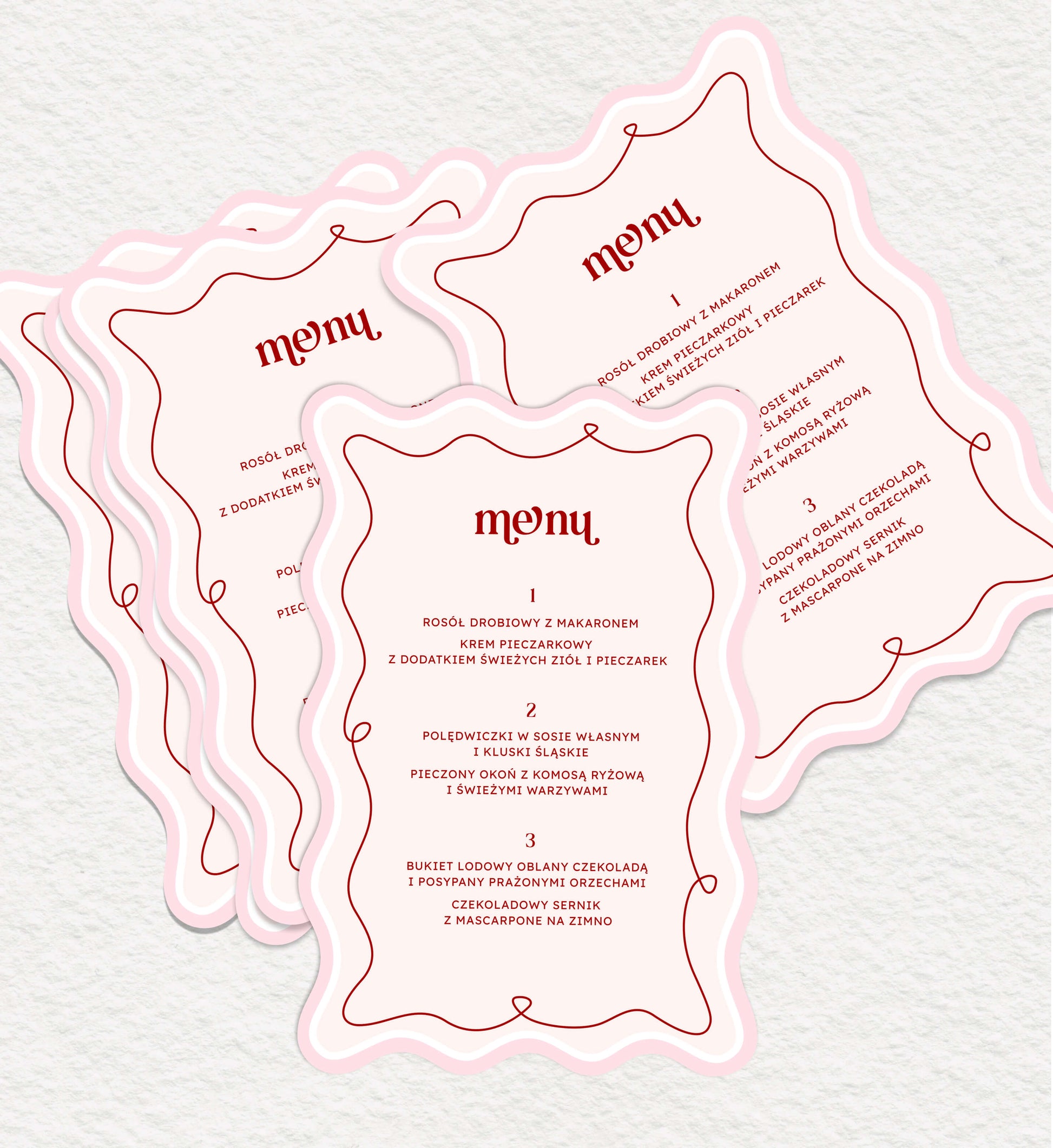 Menu jednokartkowe ślubne, różowe, papier premium