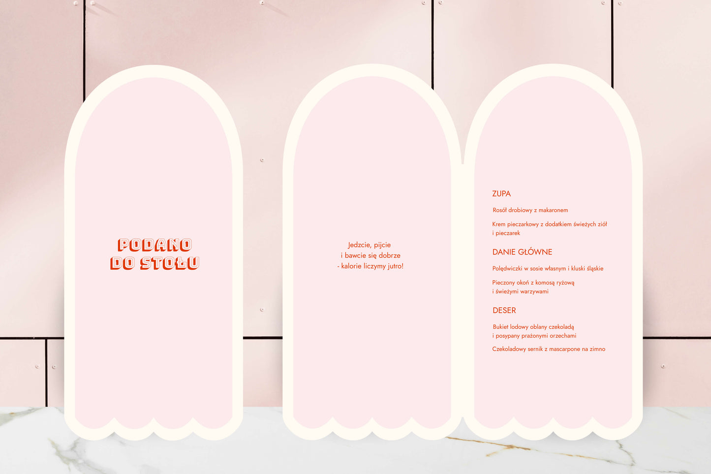 Menu składane ślubne fantazyjne, z nowoczesnym wzorem, na papierze premium
