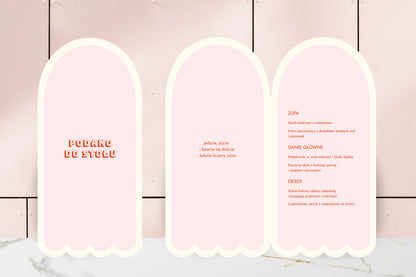 Menu składane ślubne fantazyjne, z nowoczesnym wzorem, na papierze premium