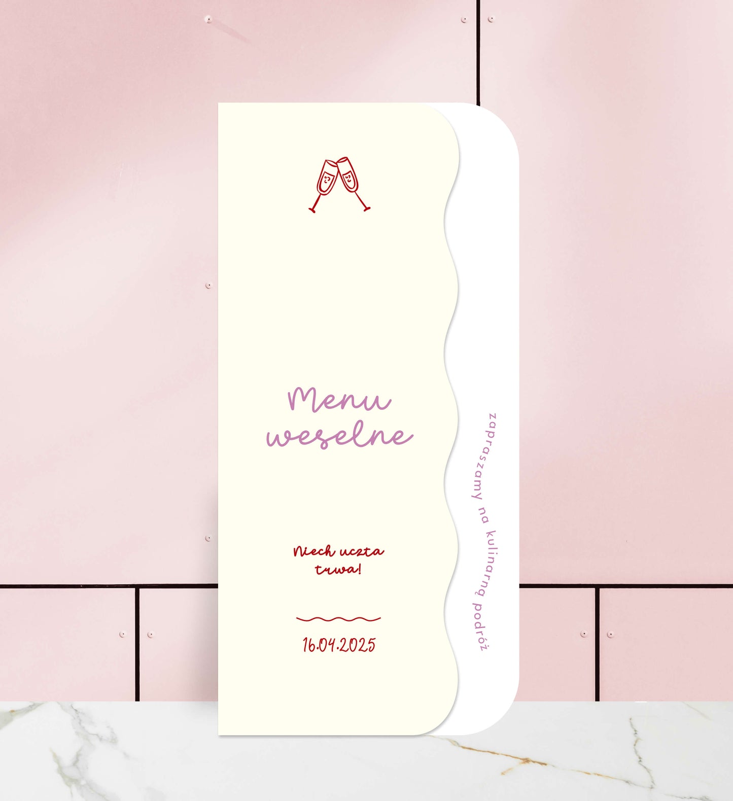 Menu ślubne składane, fantazyjne, oryginalne, papier premium