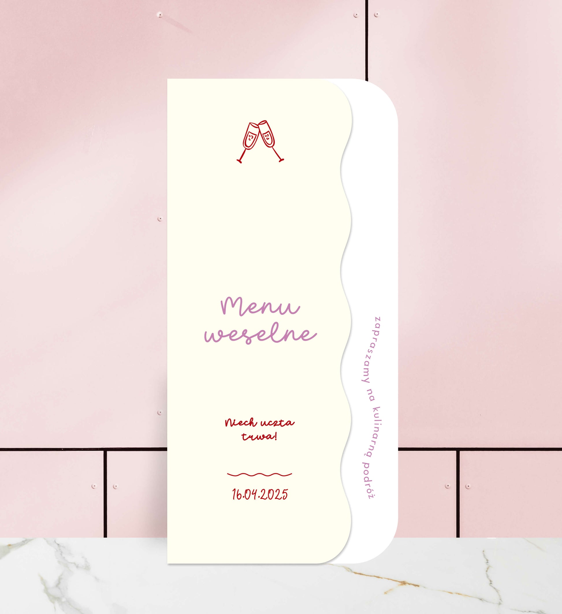 Menu ślubne składane, fantazyjne, oryginalne, papier premium