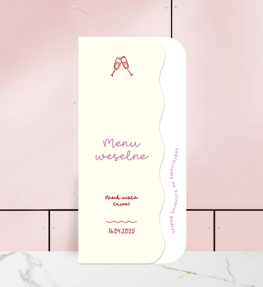 Menu ślubne składane, fantazyjne, oryginalne, papier premium