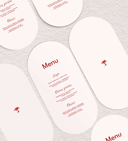 Menu ślubne dwustronne jednokartkowe, kremowe, nowoczesne kształty, papier premium