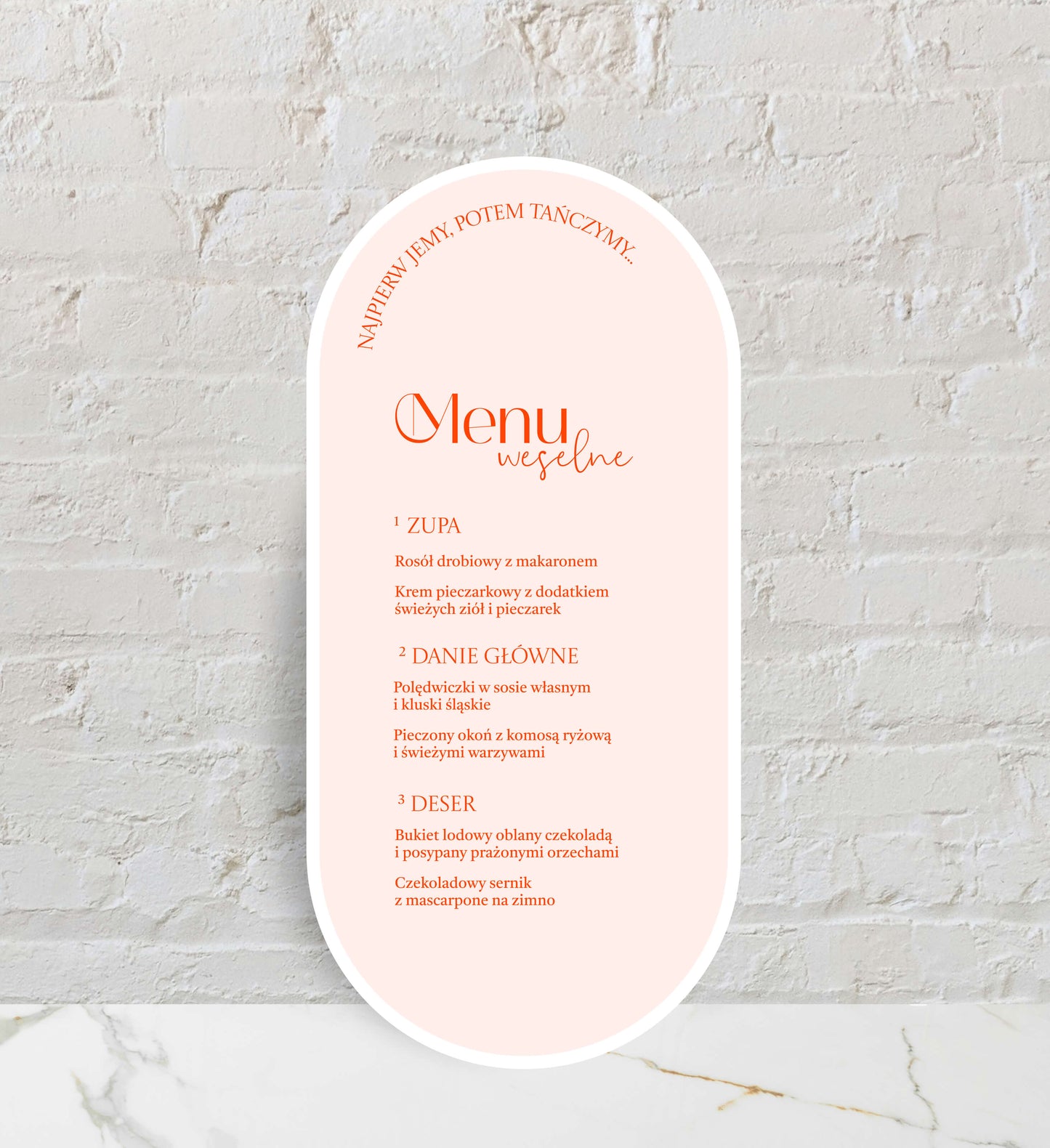 Menu ślubne jednokartkowe, eleganckie, nowoczesne, o artystycznym charakterze, wykonane na papierze premium