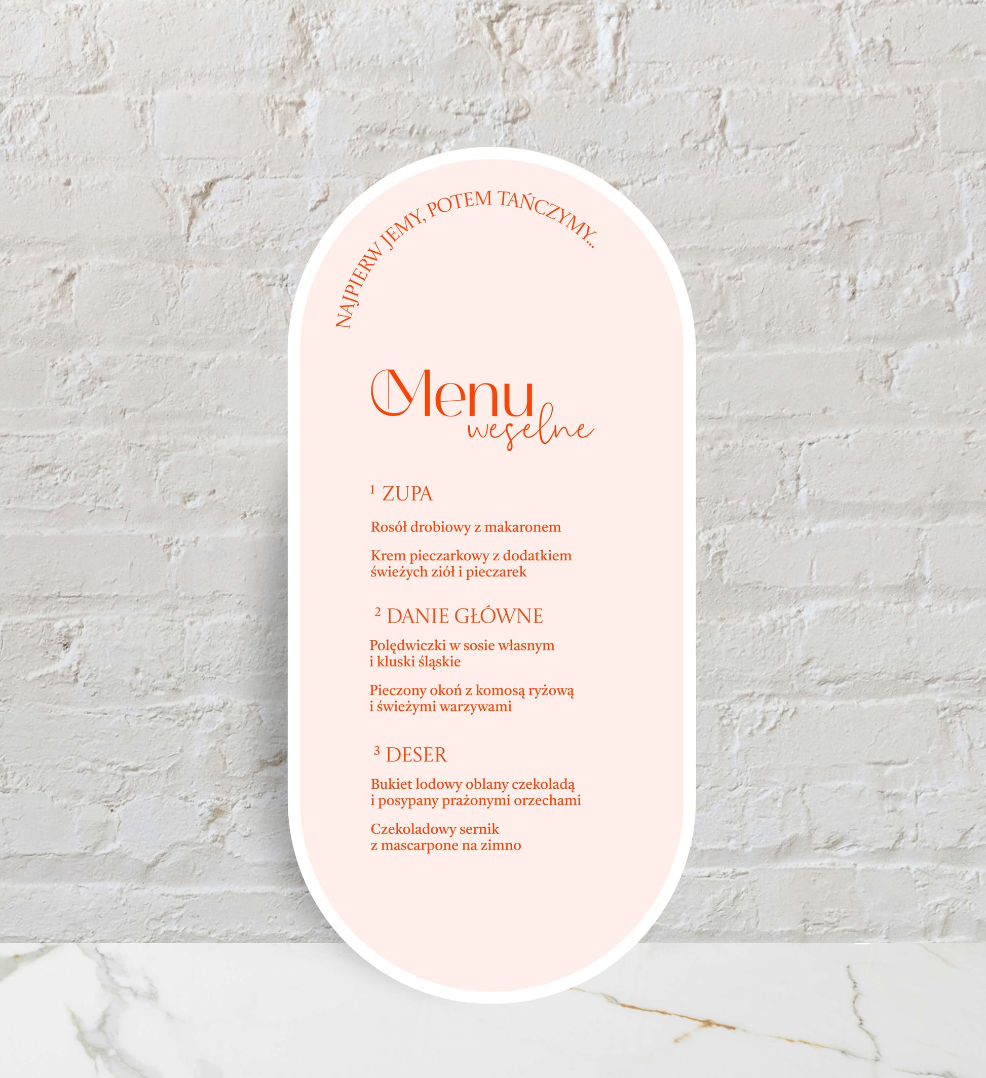 Menu ślubne jednokartkowe, eleganckie, nowoczesne, o artystycznym charakterze, wykonane na papierze premium
