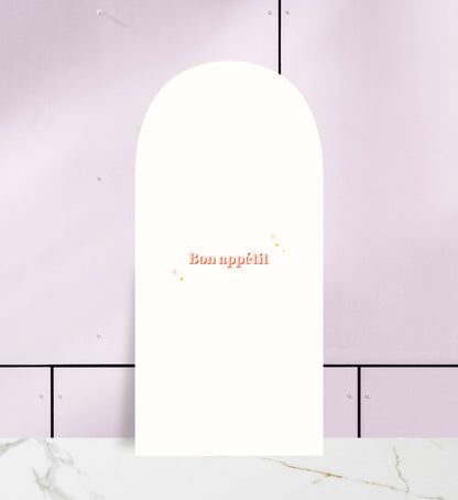Menu ślubne jednokartkowe o owalnym kształcie, fantazyjne, artystyczne na papierze premium