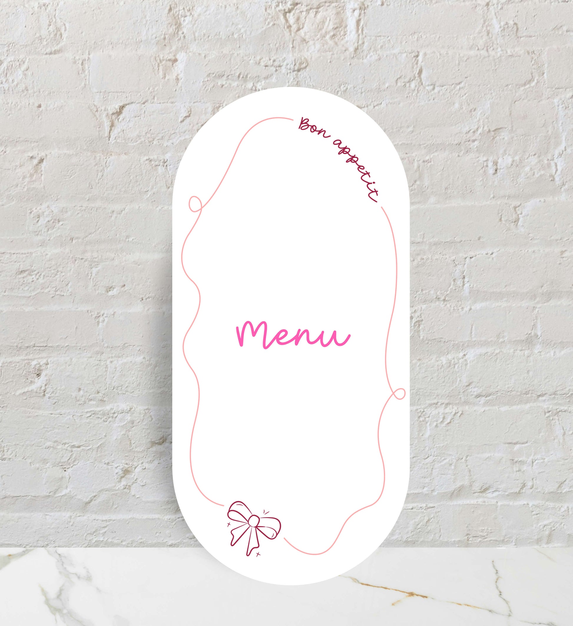 Menu weselne składane, białe, nowoczesny design, o owalnym kształcie na papierze premium