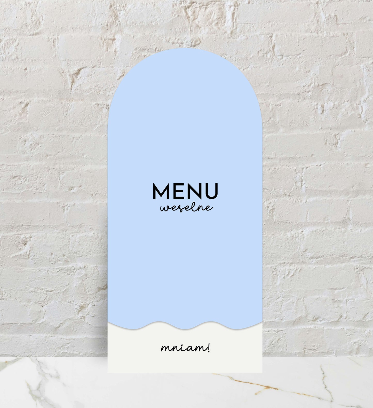 Menu ślubne składane, błękitne, fantazyjne formy, idealne do ślubu na plaży, papier premium
