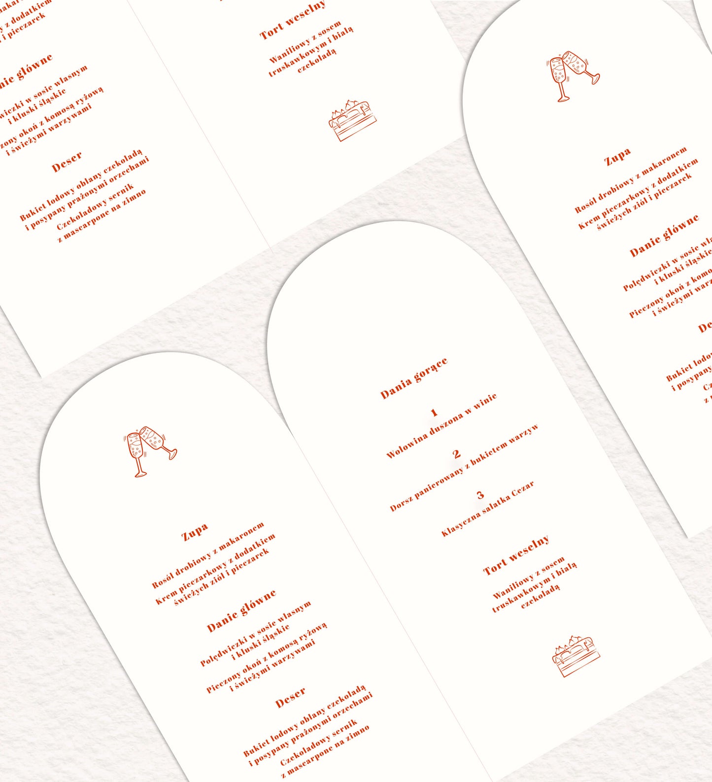 Menu ślubne składane z oryginalnym wzorem o owalnym kształcie, artystyczne, na papierze premium