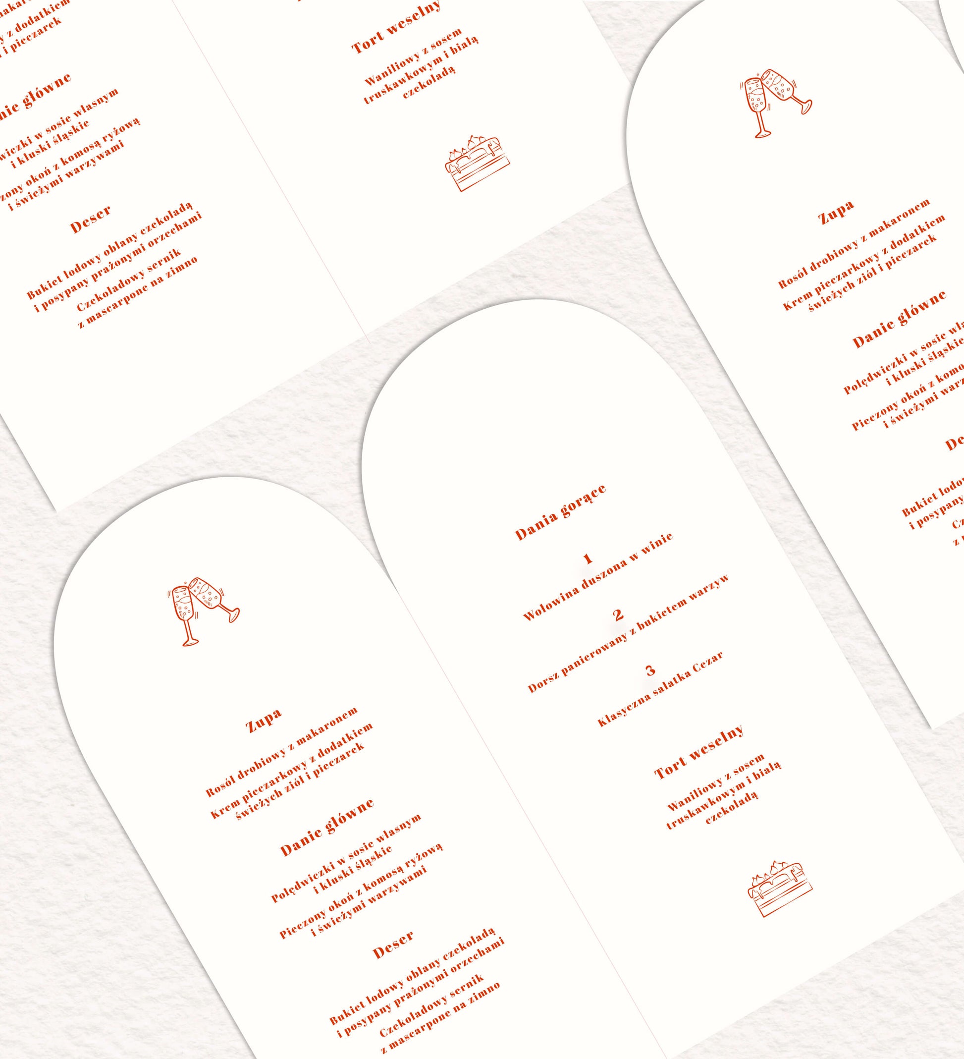 Menu ślubne składane z oryginalnym wzorem o owalnym kształcie, artystyczne, na papierze premium