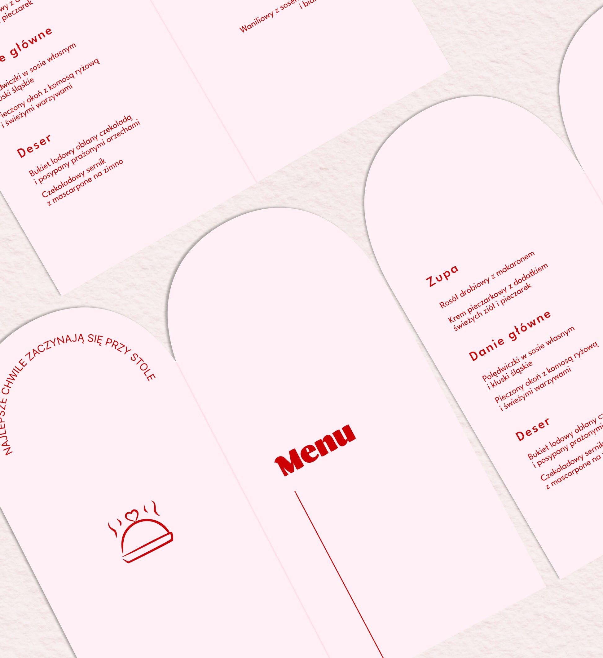 Menu ślubne składane, pastelowy róż, żywe kolory, nowoczesne 