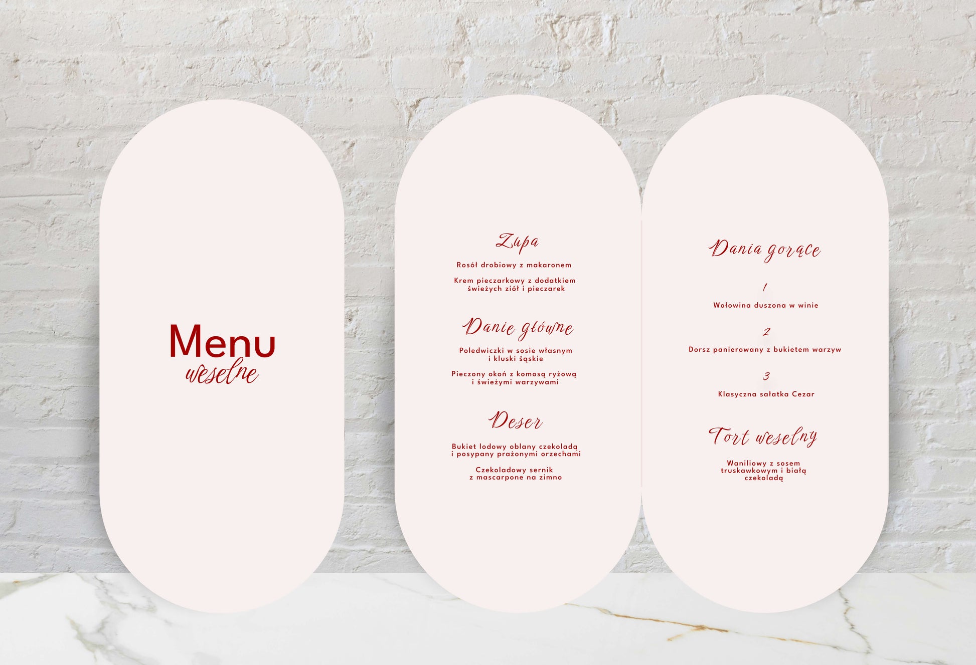 Menu weselne składane kremowe, oryginalne, artystyczne formy, papier premium