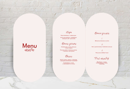 Menu weselne składane kremowe, oryginalne, artystyczne formy, papier premium