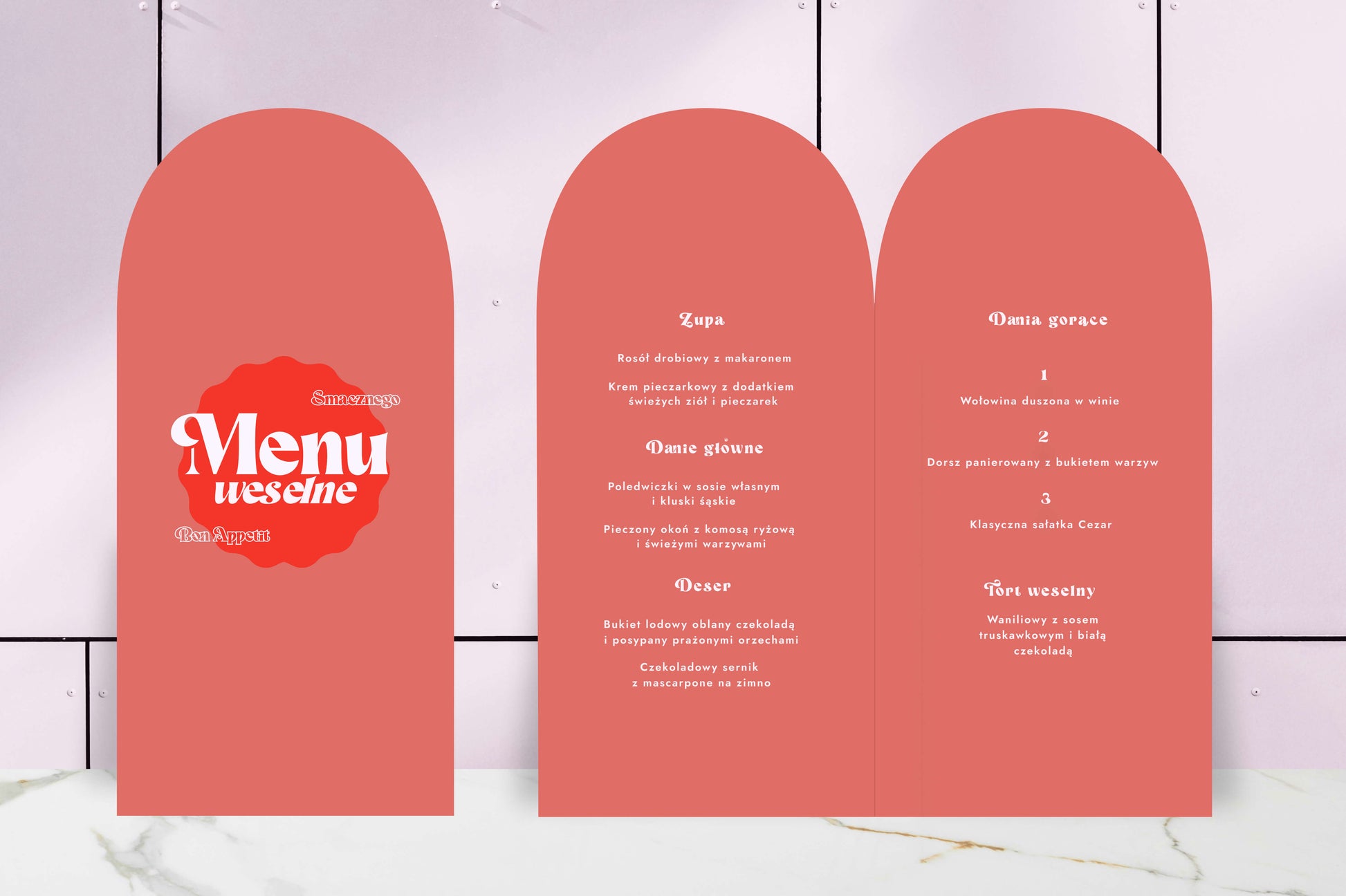 Menu weselne składane w nowoczesnych wzorach, na papierze premium