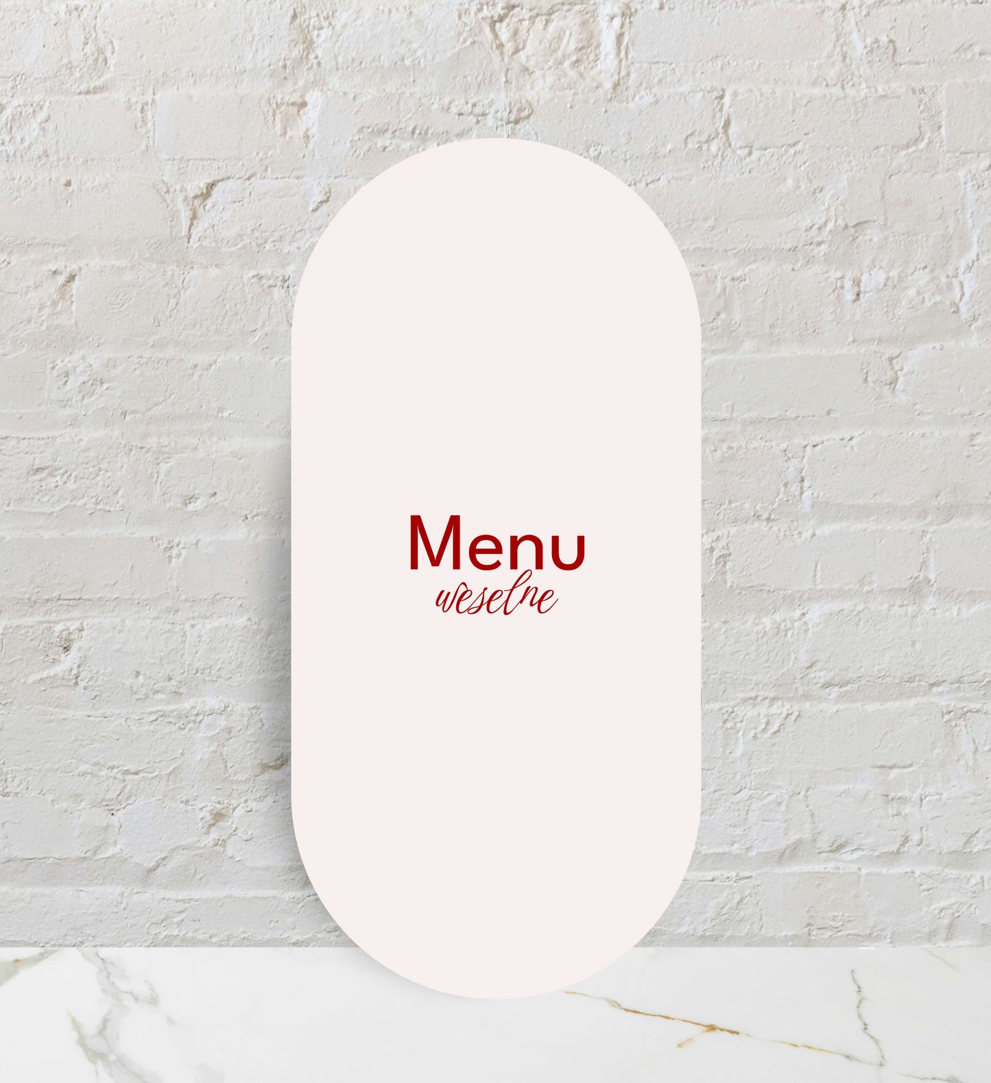 Menu weselne składane, owalne, nowoczesne formy, niebanalne czcionki, na papierze premium