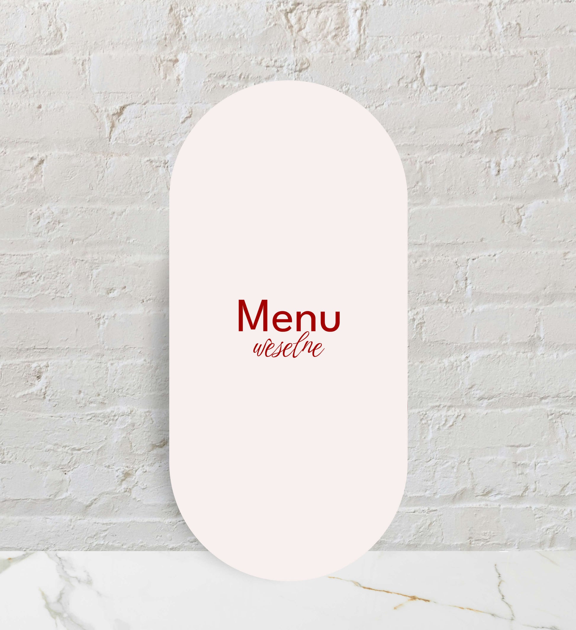 Menu weselne składane, owalne, nowoczesne formy, niebanalne czcionki, na papierze premium
