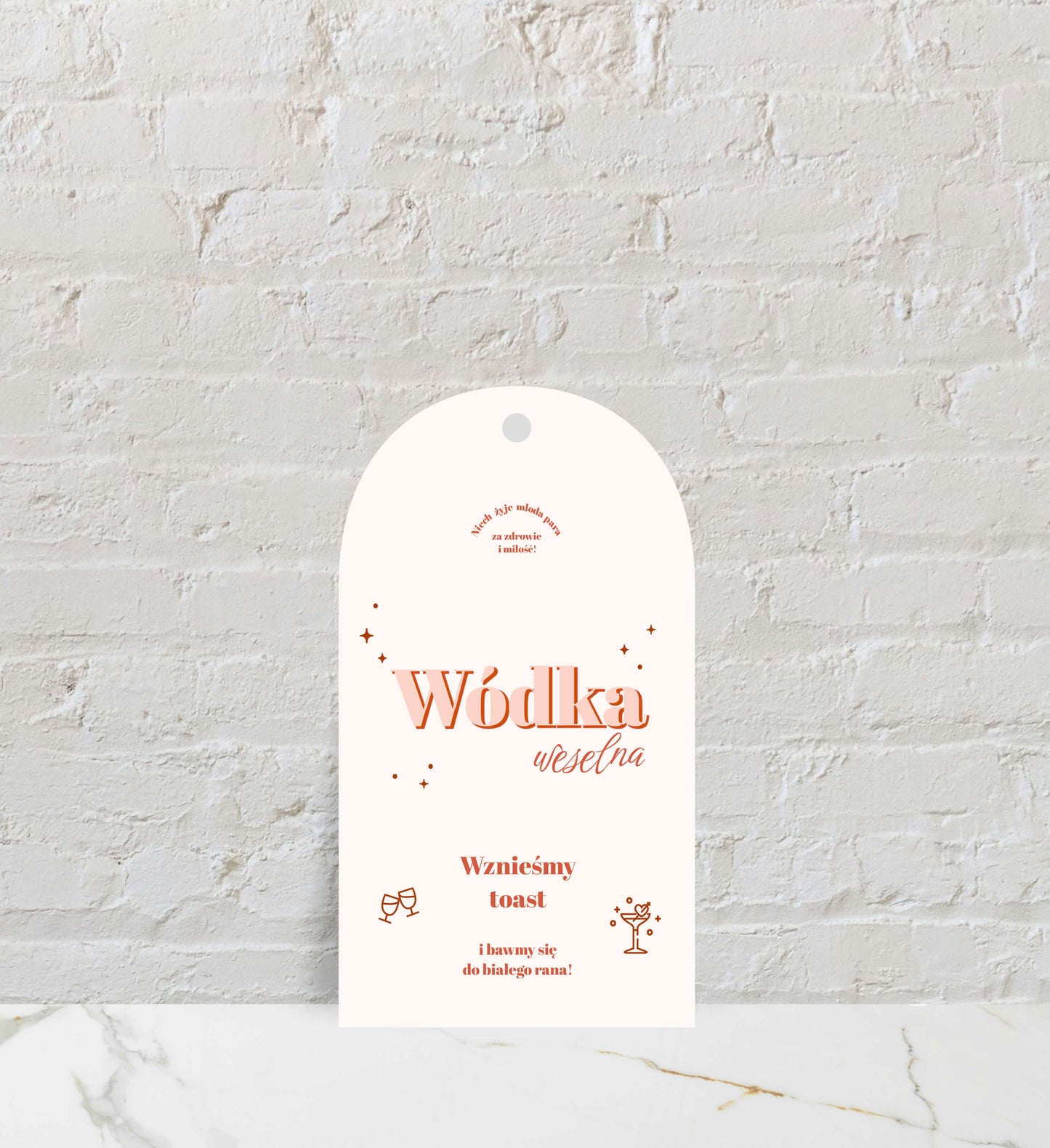 Zawieszki weselne na alkohol, półokrągłe, artystyczne formy, ozdobne detale, papier premium