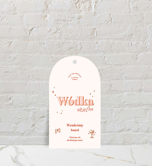 Zawieszki weselne na alkohol, półokrągłe, artystyczne formy, ozdobne detale, papier premium